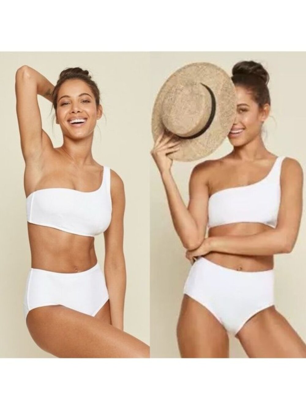 NWT Andie The Wynwood Bikini Top 3XL White Ribbed One Shoulder Swim